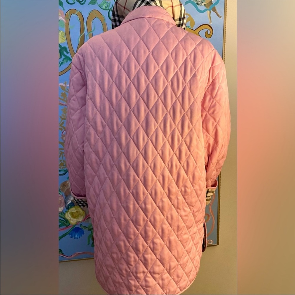 Burberry Pink Quilted Jacket Nova Check Lining Women’s Large - Picture 5 of 9